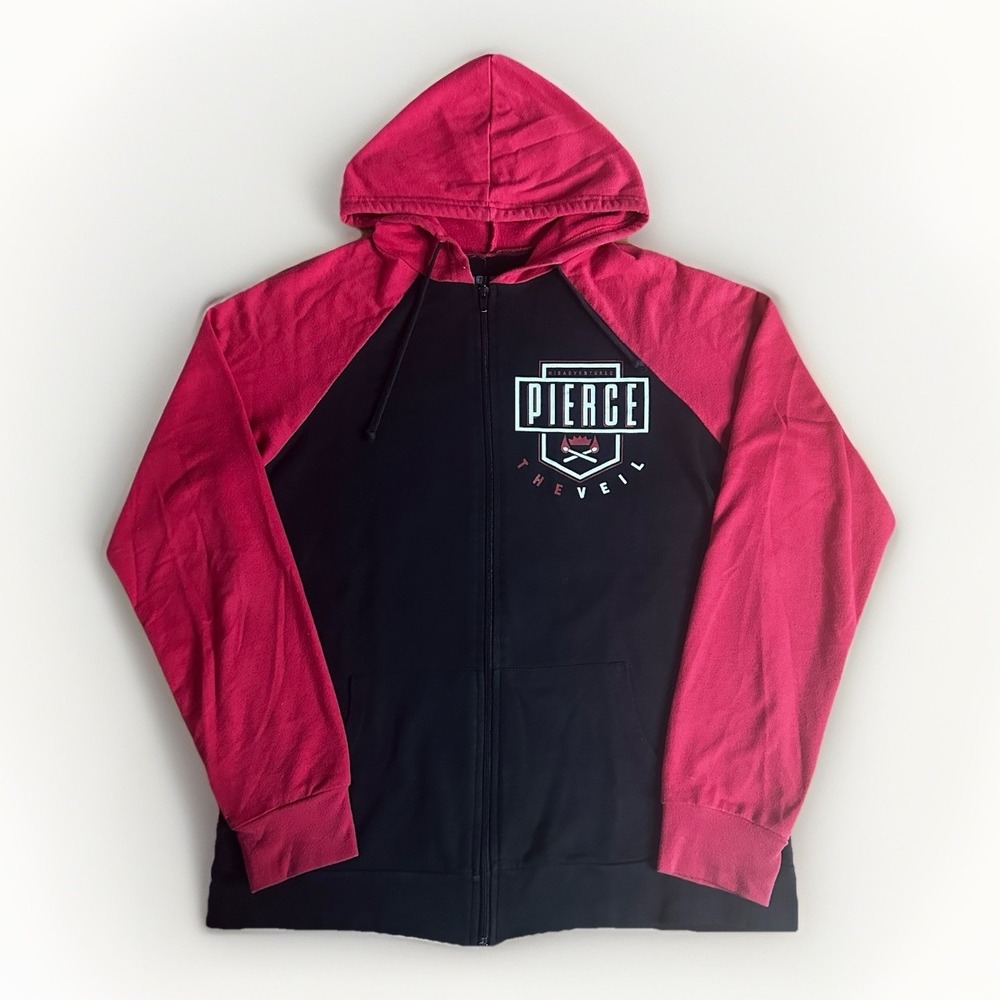 Pierce The Veil Band Hoodie Mens Large Black Red Full Zip PTV Pop Punk Rock 2016